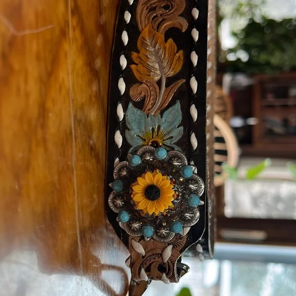 Custom Leather & Buckstitch Western Purse/Bag Strap Western Antique Tooled Leather Replacement Shoulder Strap  main image 3